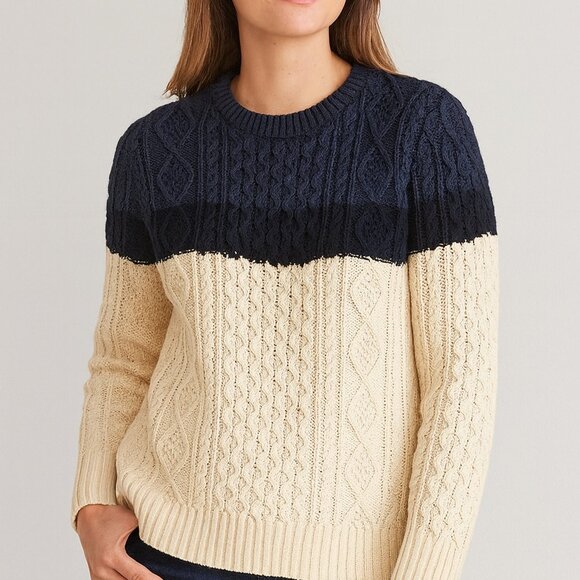 L.L. Bean Signature NWT Fisherman Cable Knit Colorblock...